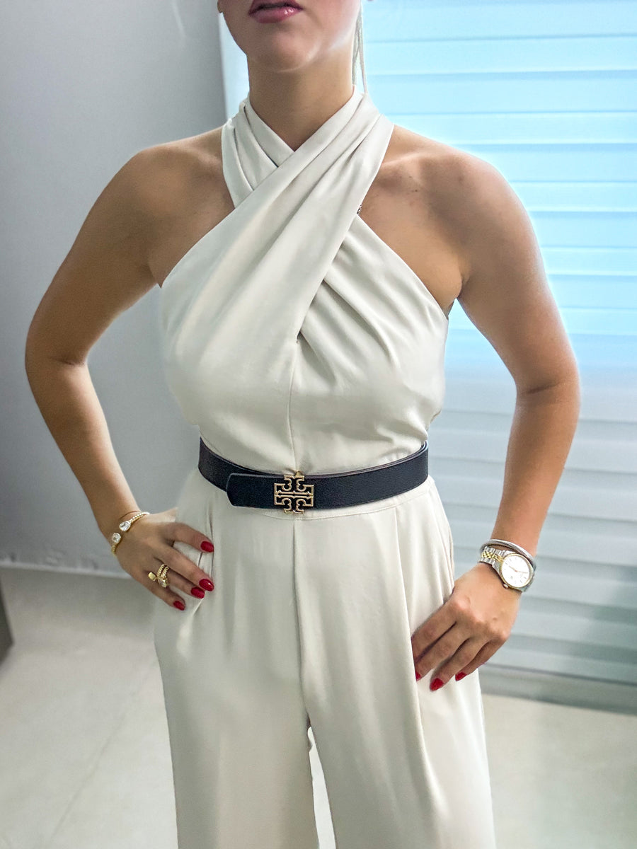 GRAY HALTER JUMPSUIT