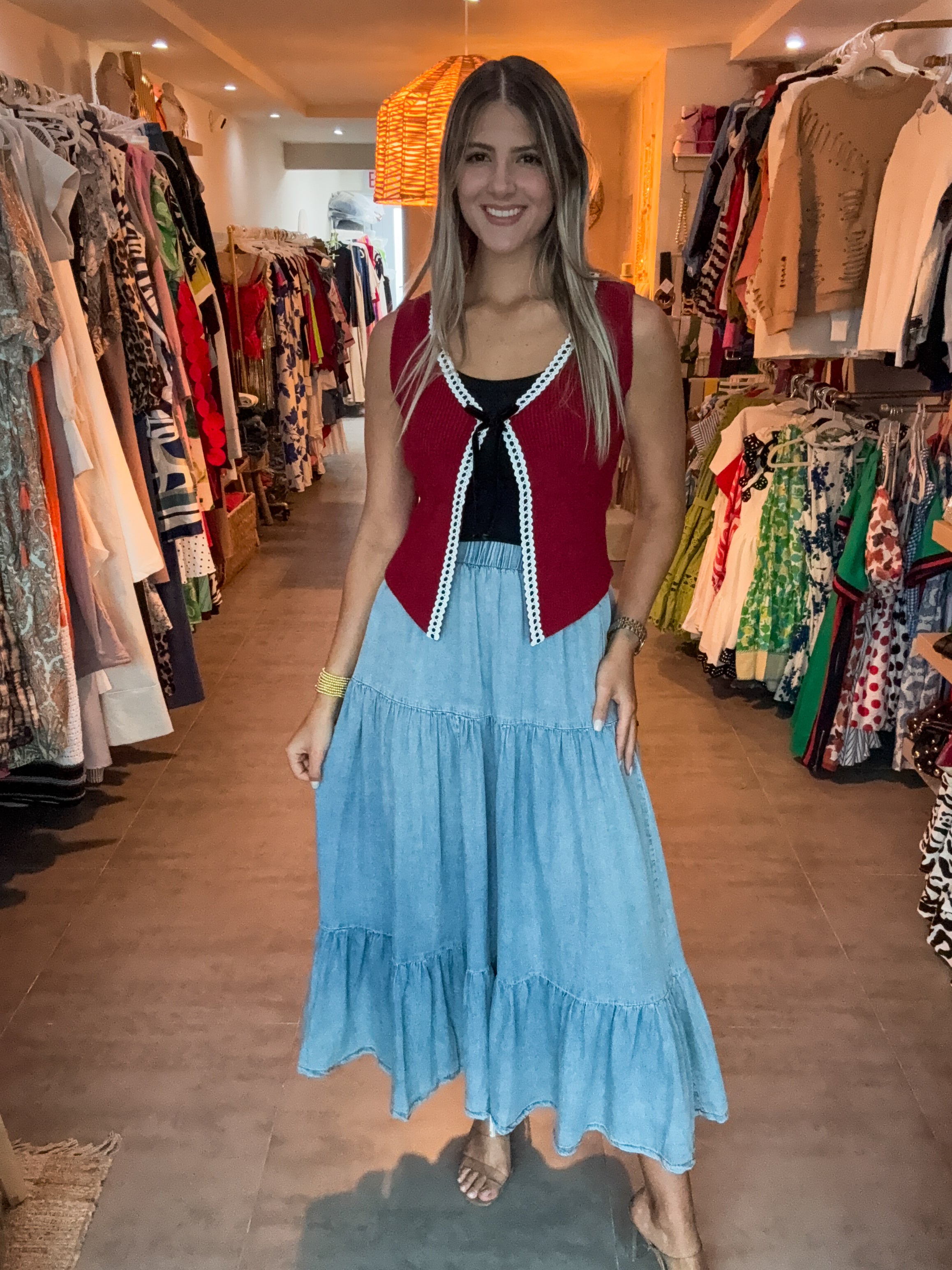 DENIM TENCEL MIDI SKIRT