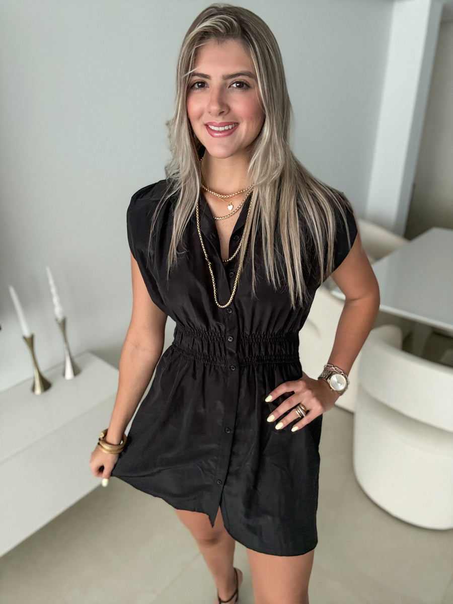 BLACK ELASTIC WAIST DRESS