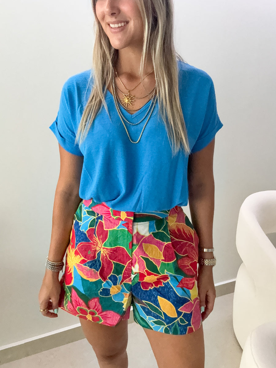 AQUA BLUE V-NECK SOLID BODYSUIT