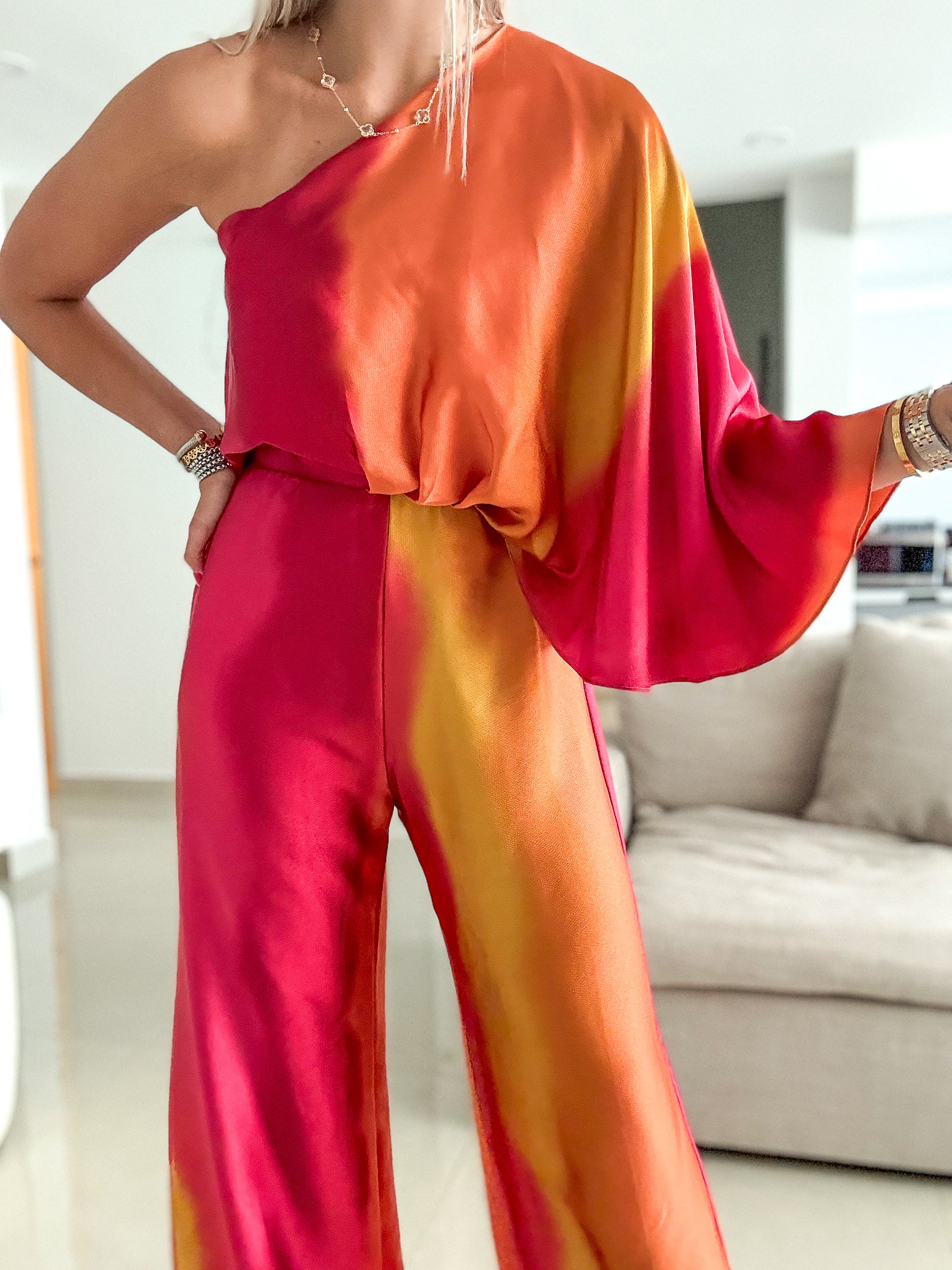 ONE SHOULDER OMBRE JUMPSUIT