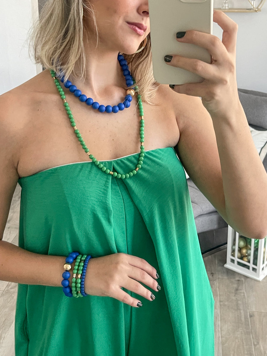 KELLY GREEN STRAPLESS JUMPSUIT