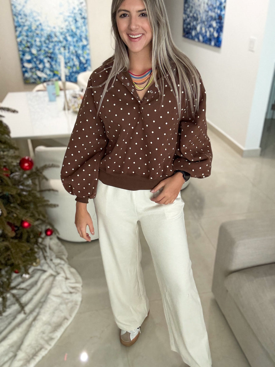 IVORY RIBBED KNITTED PANTS