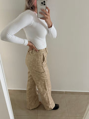 BEIGE LEATHER CARPENTER PANT