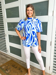 MULTI BLUE PRINT TUNIC BLOUSE