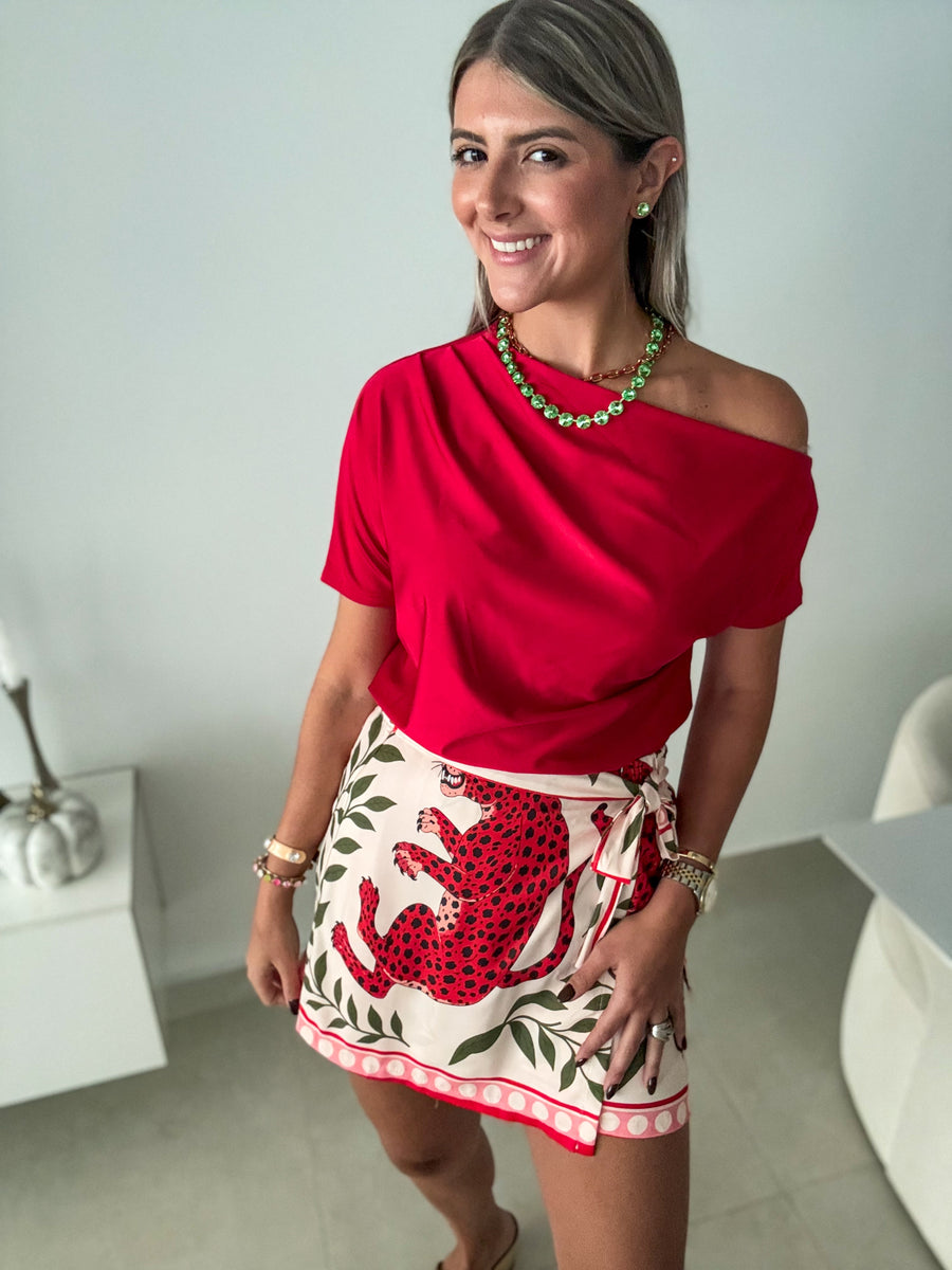 RED LEOPARD SKORT