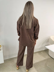 BROWN PINSTRIPED BUTTONED DOWN BLOUSE