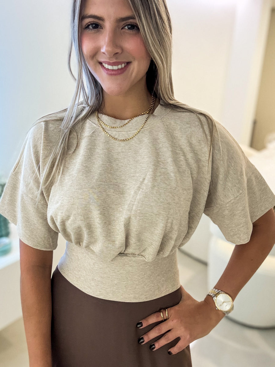 OATMEAL SHORT SLEEVES CONTRAST TOP