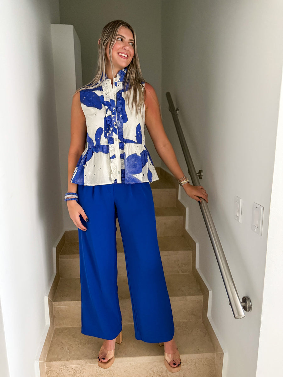 ROYAL BLUE EYELET BLOUSE