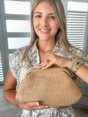 *PRE-ORDER* KHAKI FAUX STRAW CLUTCH BAG