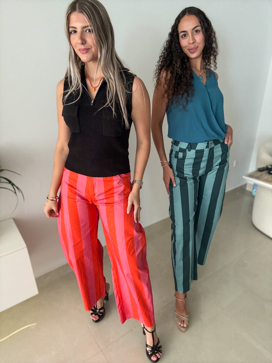 STRIPED BARREL PANTS