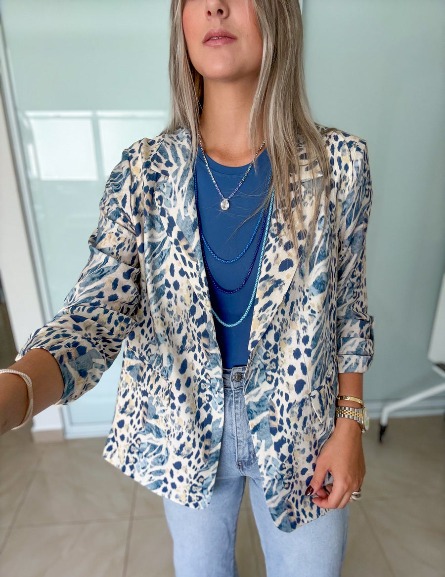 BLUE LEOPARD BLAZER