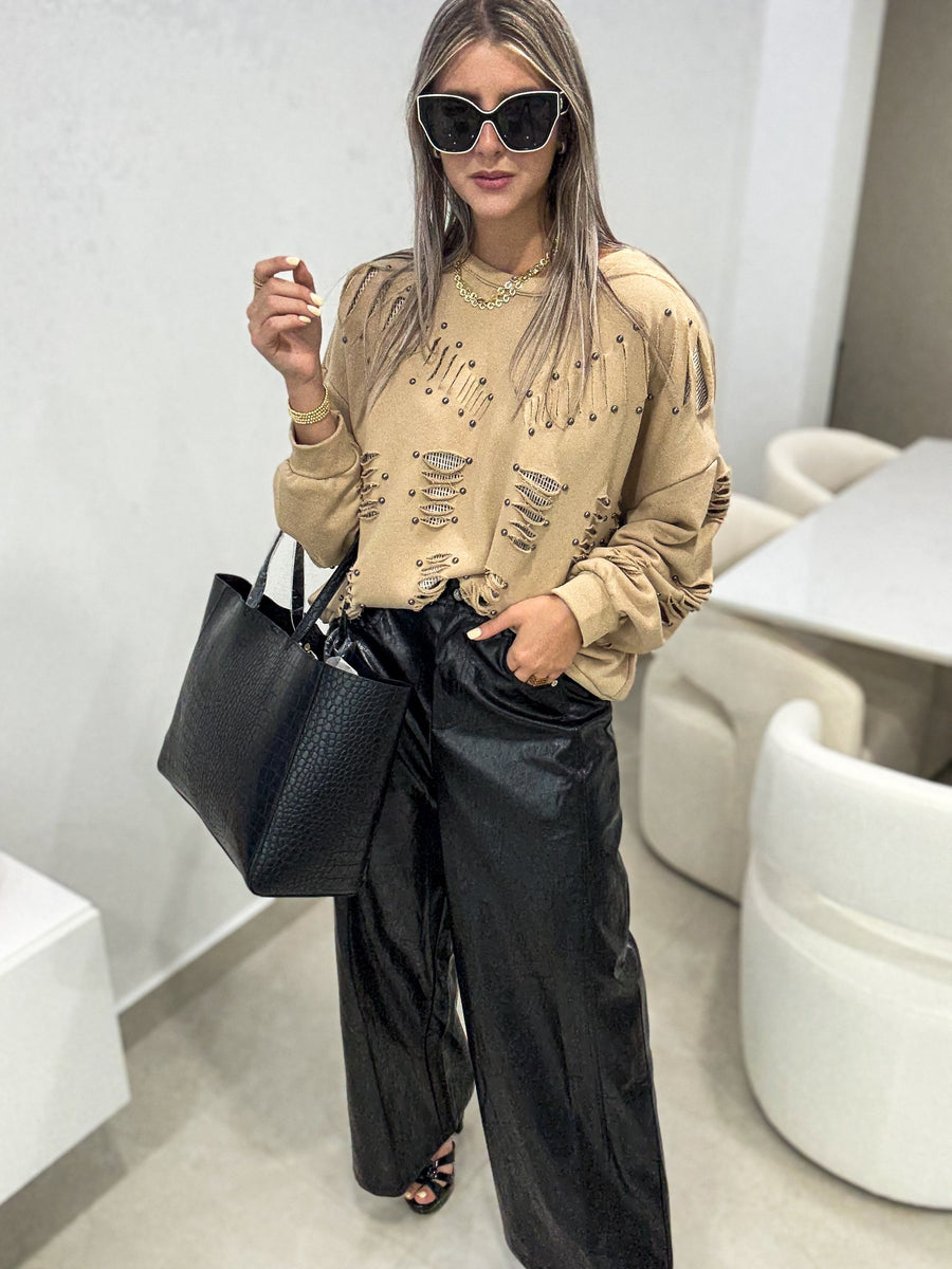 BLACK FAUX LEATHER PANTS