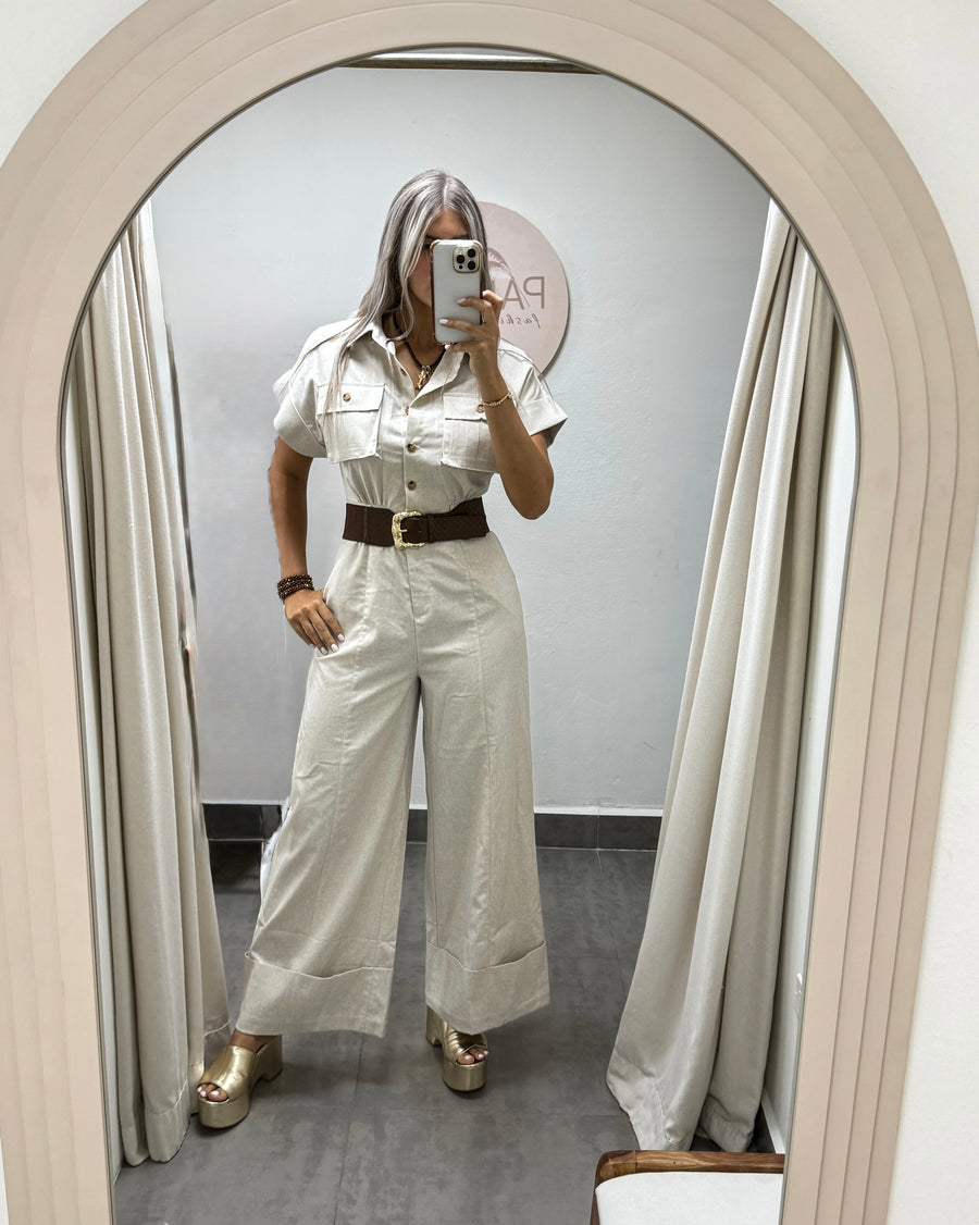 LINEN WIDE LEG JUMPSUIT