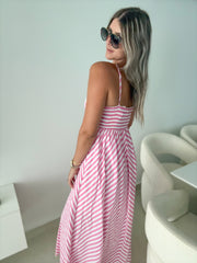 PINK STRIPED EMBROIDERED DETAIL MAXI DRESS