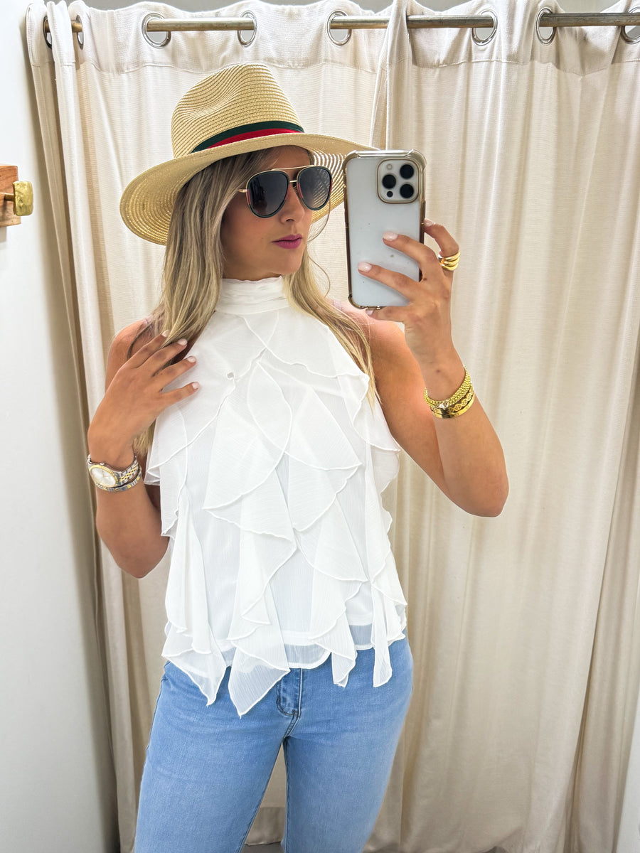 OFF WHITE HALTER RUFFLE BLOUSE