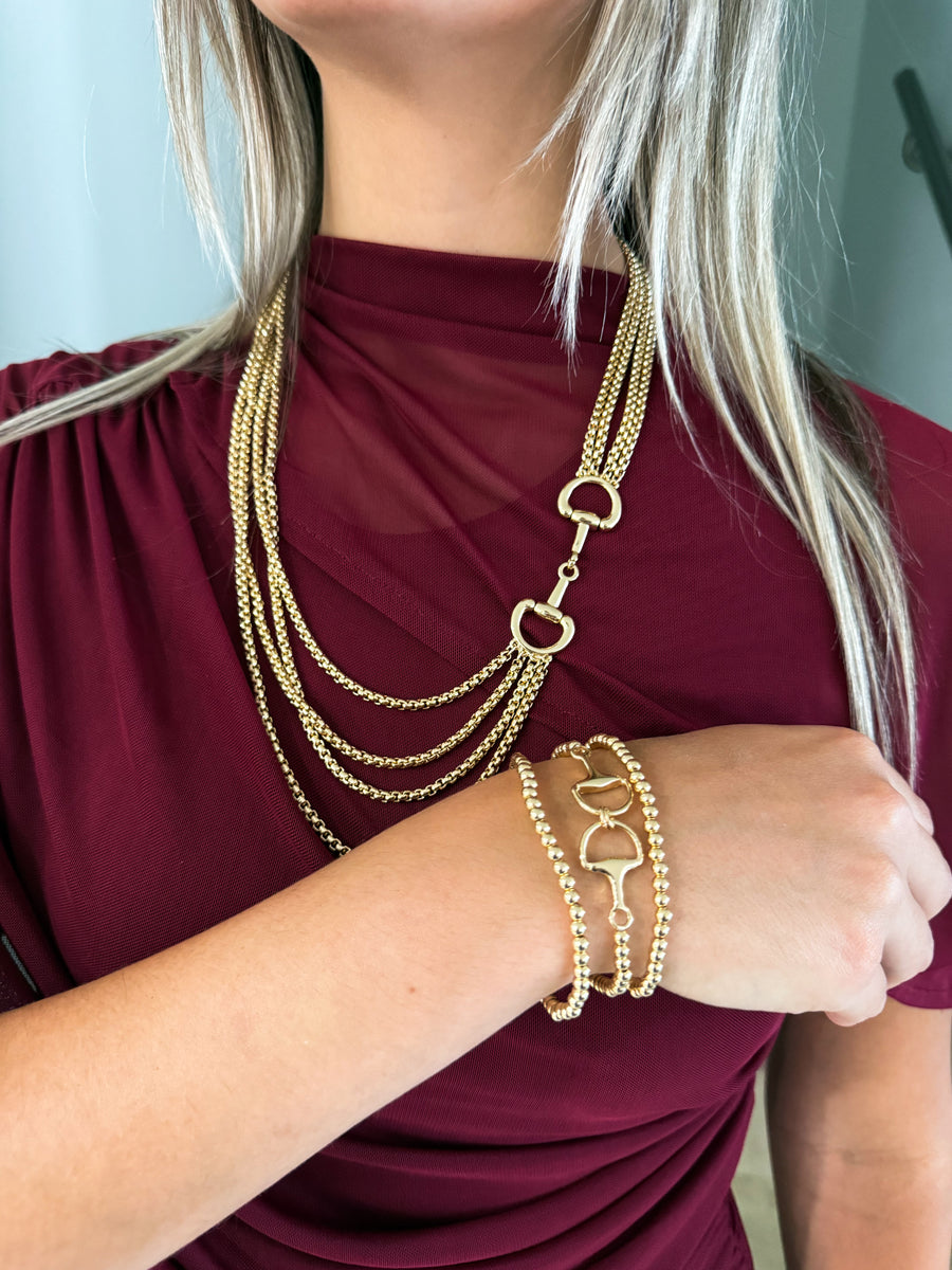 GOLD HORSE-LINK ELASTIC 3PC SET BRACELETS