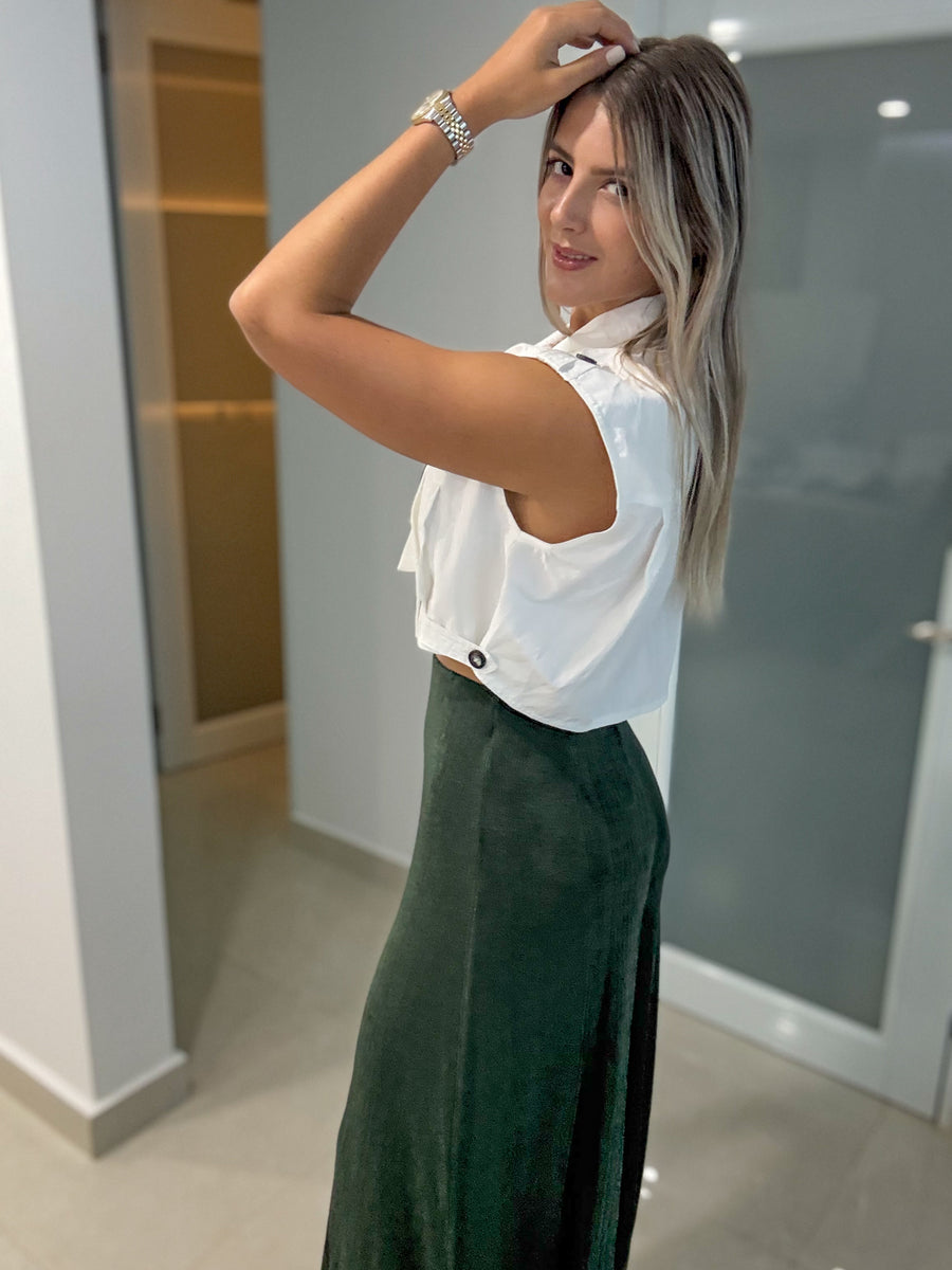 WHITE CROP BUTTONED JACKET
