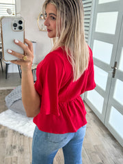 RED SURPLICE BLOUSE