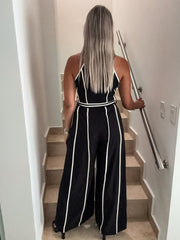 BLACK/WHITE HALTER JUMPSUIT