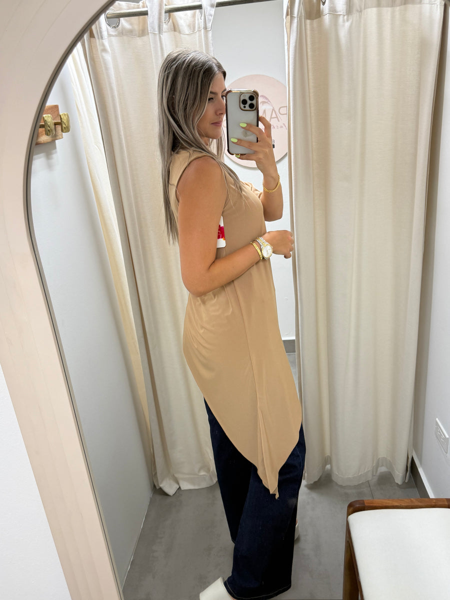 PIA BEIGE ASYMMETRIC BLOUSE