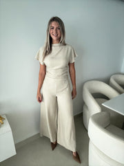 OATMEAL SHORT SLEEVE JUMPSUIT