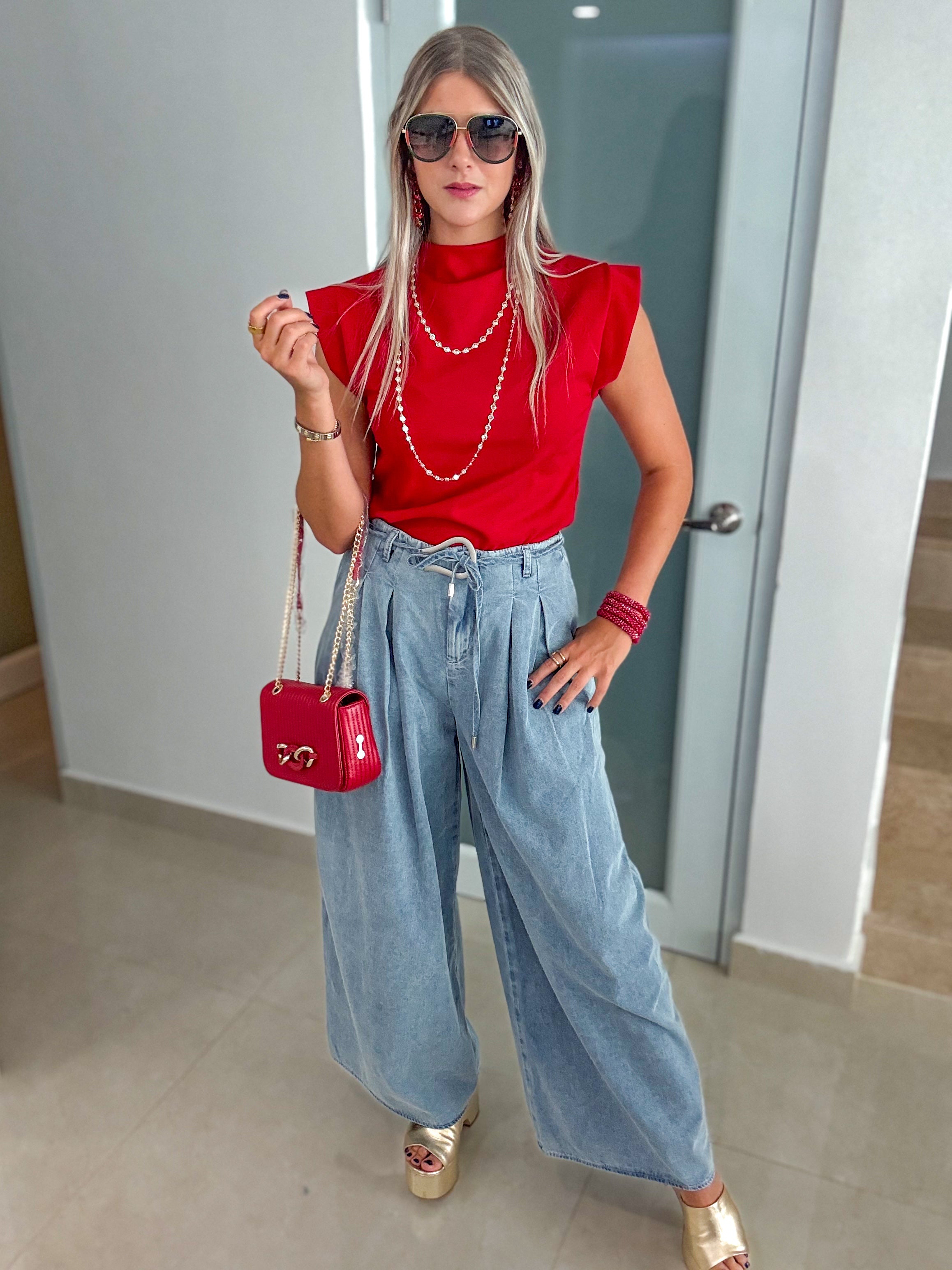 DENIM WIDE LEG PANTS