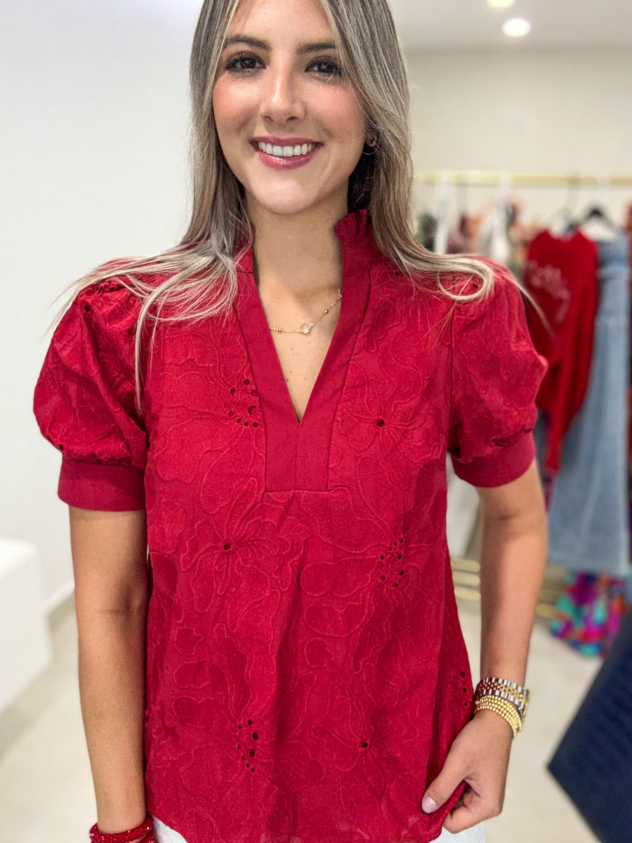 RED EMBROIDED BLOUSE