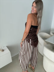 CHOCOLATE STRIPED BARREL PANTS
