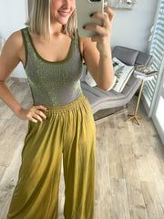 OLIVE RHINESTONES BODYSUIT