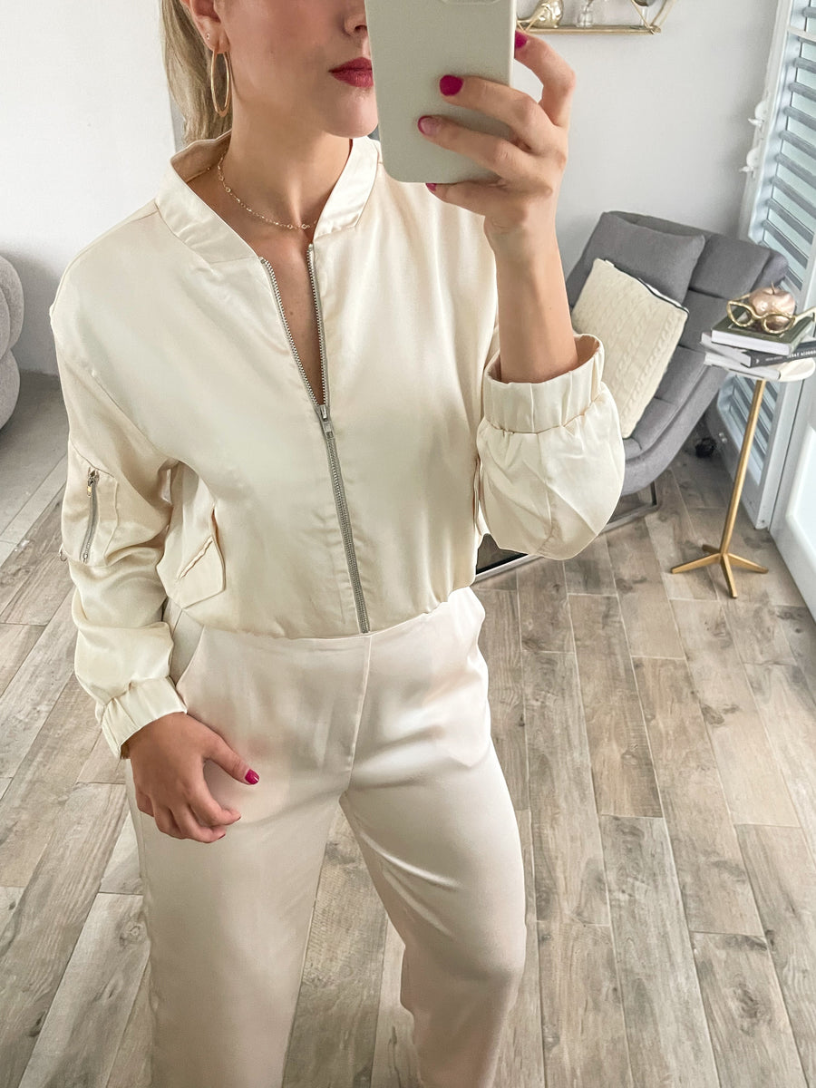 PEARL SATIN BOMBER JACKET