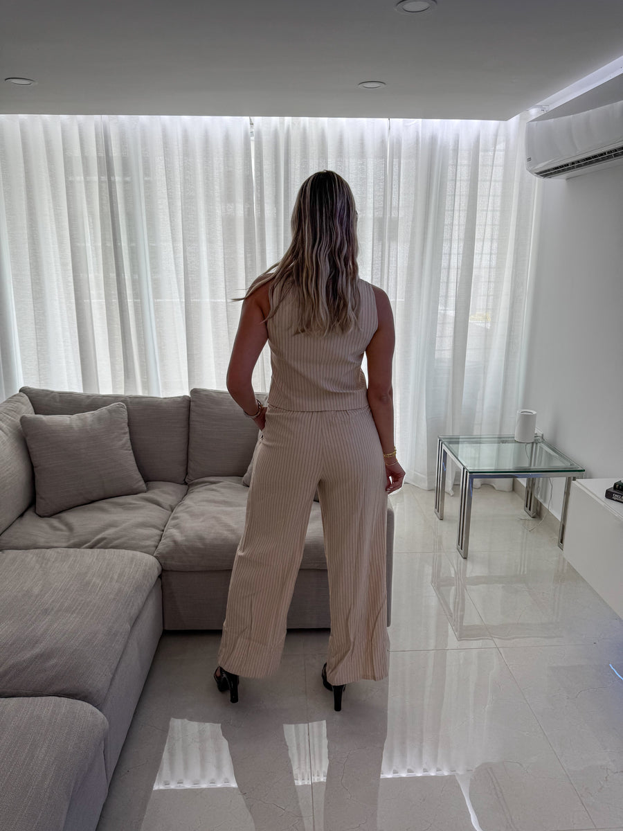 TAUPE LINEN VEST TOP