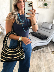 BLACK GOLD STUDDED SHOULDER BAG