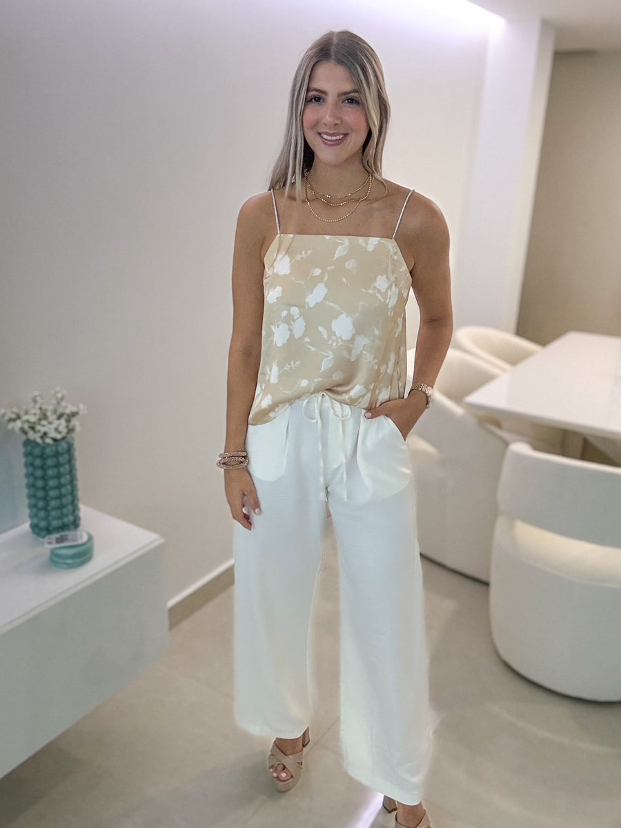 RHINESTONE STRAP SATIN TOP