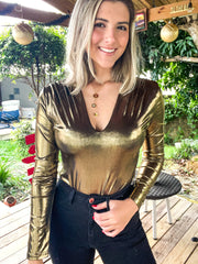 BRONZE METALLIC LONG SLEEVE BODYSUIT