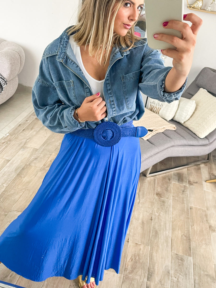 ROYAL BLUE LYCRA SOFT MIDI SKIRT