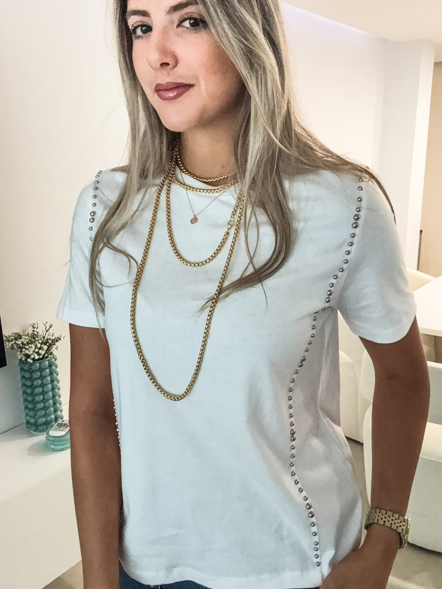 WHITE STUDDED TSHIRT