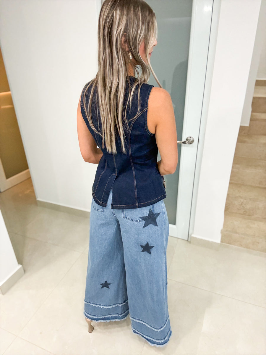 DARK DENIM STRETCHY VEST TOP