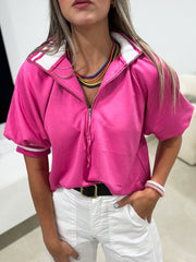 PINK ZIPPER TRACK LINES BLOUSE