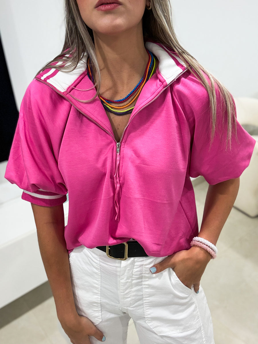 PINK ZIPPER TRACK LINES BLOUSE