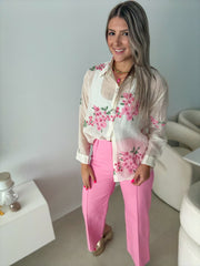 PINK FLOWER DETAILED BLOUSE