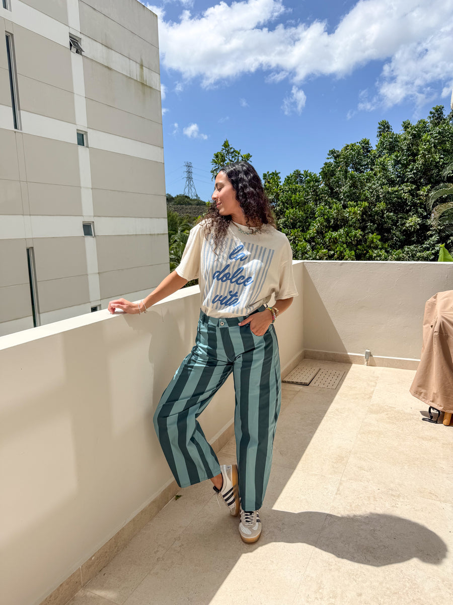 STRIPED BARREL PANTS