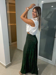 HUNTER GREEN WIDE FLOWY PANTS