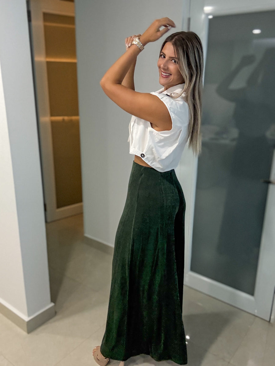HUNTER GREEN WIDE FLOWY PANTS