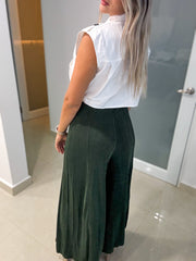 HUNTER GREEN WIDE FLOWY PANTS