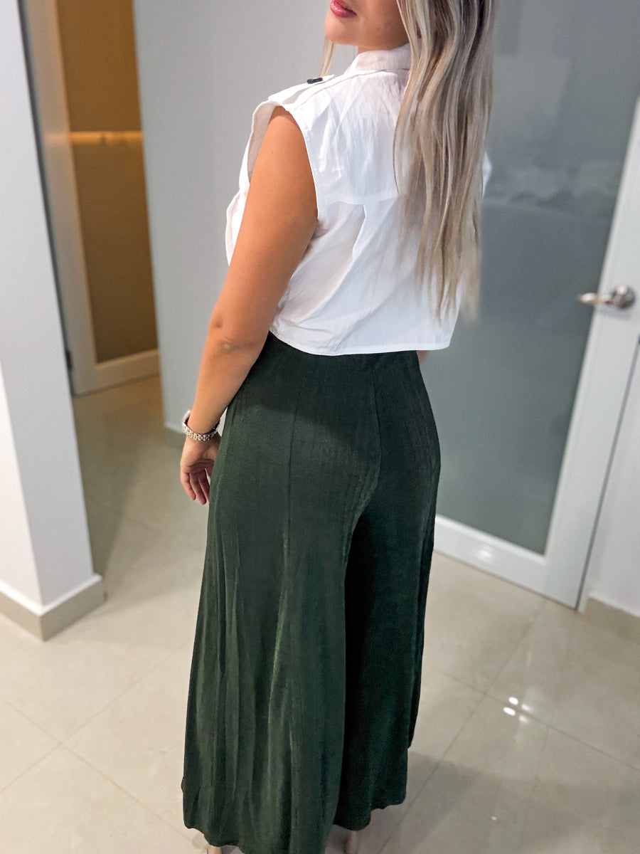 HUNTER GREEN WIDE FLOWY PANTS