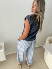 BLUE/WHITE STRIPED JOGGERS