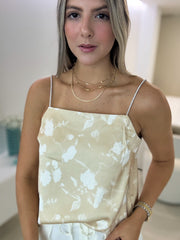 RHINESTONE STRAP SATIN TOP