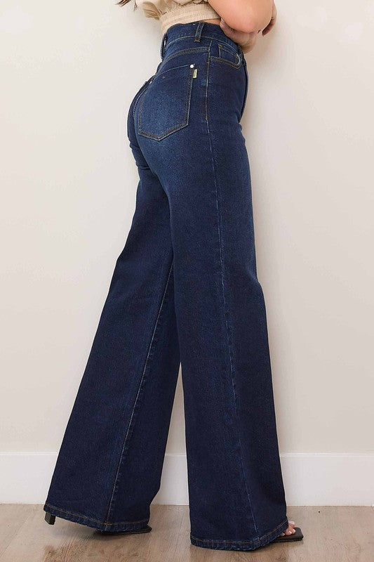 DARK DENIM HIGH-WAISTED WIDE LEG JEANS