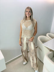 BEIGE LEOPARD LOOSE FIT JEANS